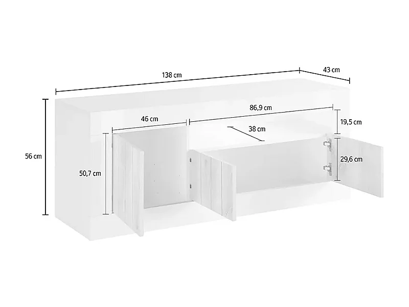 Fernsehschrank Dmurra, TV-Ständer für das Wohnzimmer, Niedriges Sideboard, TV-Ständer, Made in Italy, 138x42 h56 cm, Schiefer und Zement