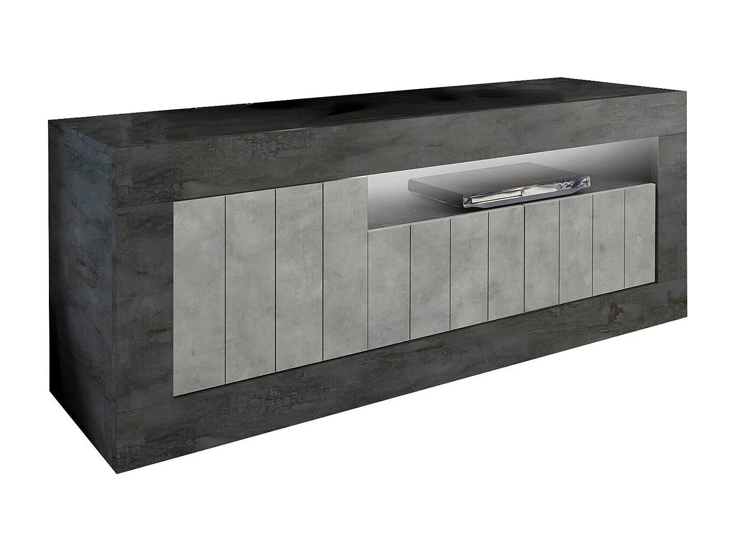 Meuble TV Dmurra, Buffet de salon, Armoire basse pour TV, Base murale de rangement, Made in Italy, 138x42 h56 cm, Ardoise et Ciment