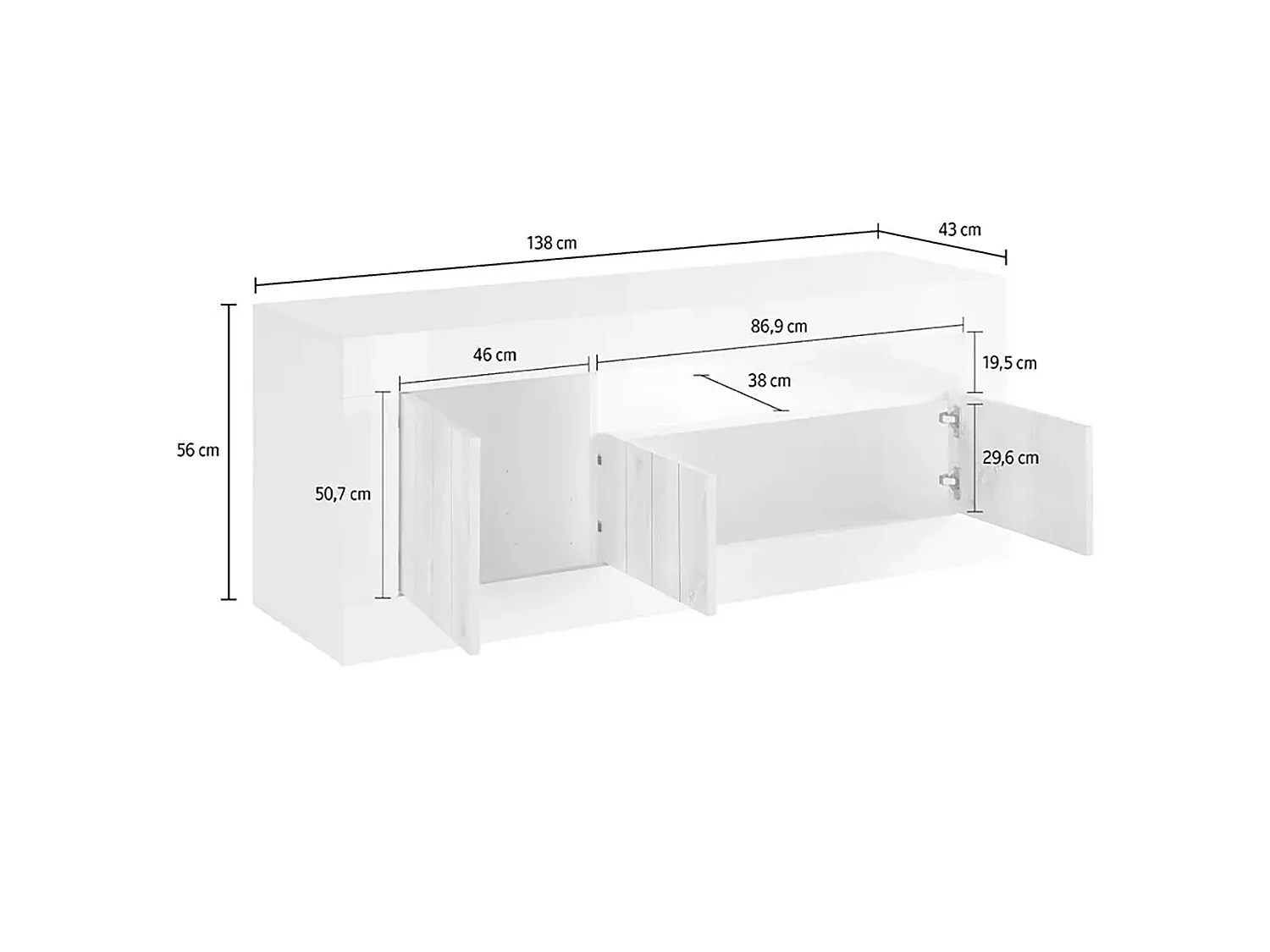 Meuble TV Dmurra, Buffet de salon, Armoire basse pour TV, Base murale de rangement, Made in Italy, 138x42 h56 cm, Ardoise et Ciment