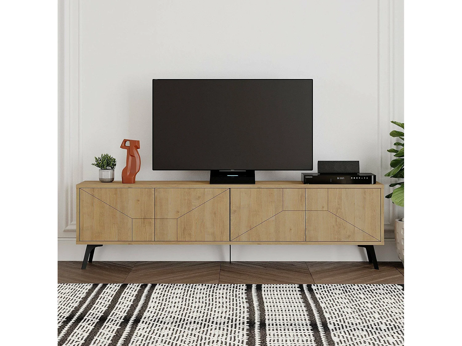 Fernsehschrank Dliget, Ständer für Wohnzimmerfernseher, Niedriges Wohnzimmer-Sideboard, TV-Ständerbasis, 180x30 h50 cm, Eiche