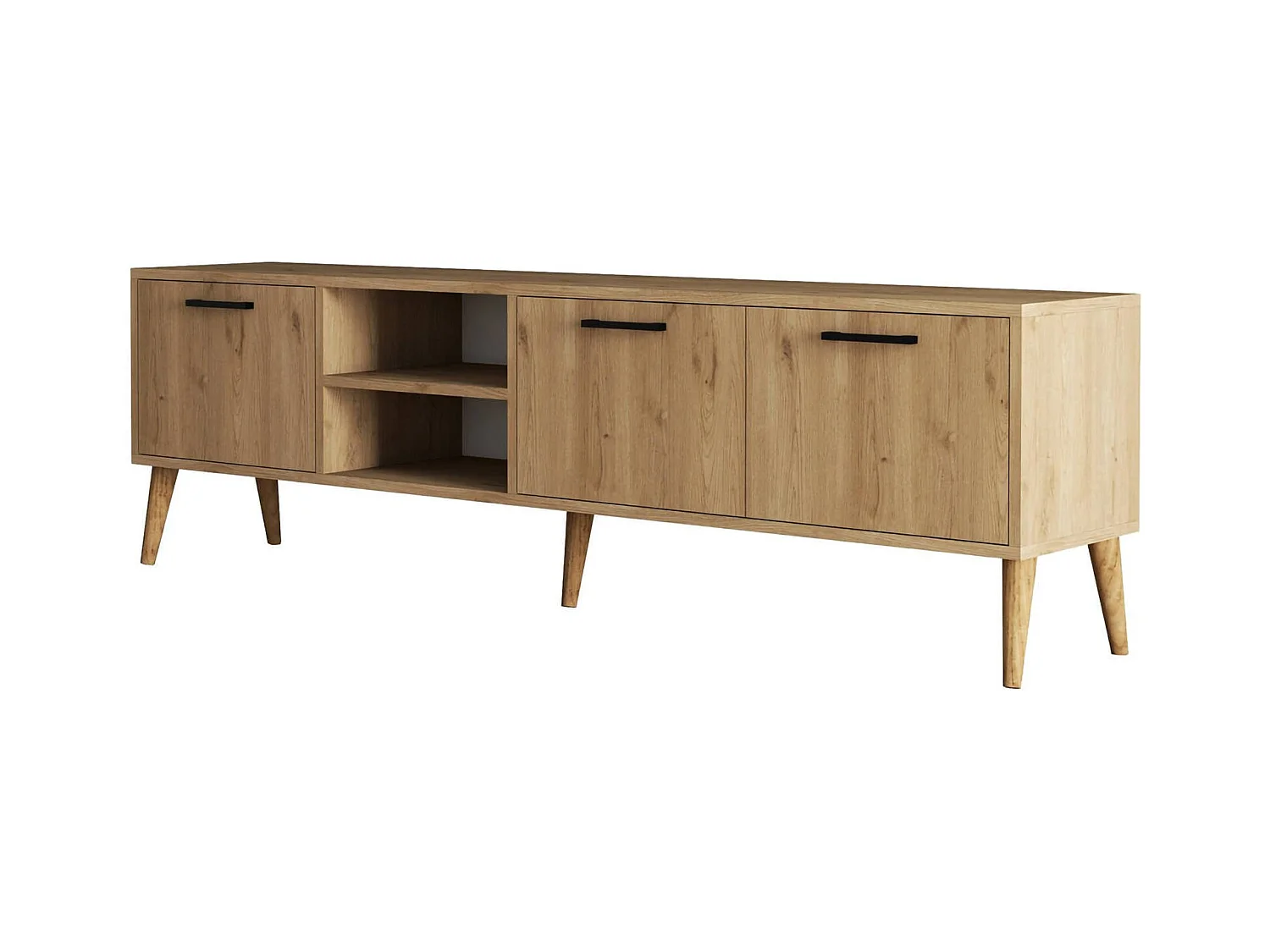 Meuble TV Dditacchi, Buffet de salon, Armoire basse pour TV, Base murale de rangement, 180x35 h53 cm, Chêne