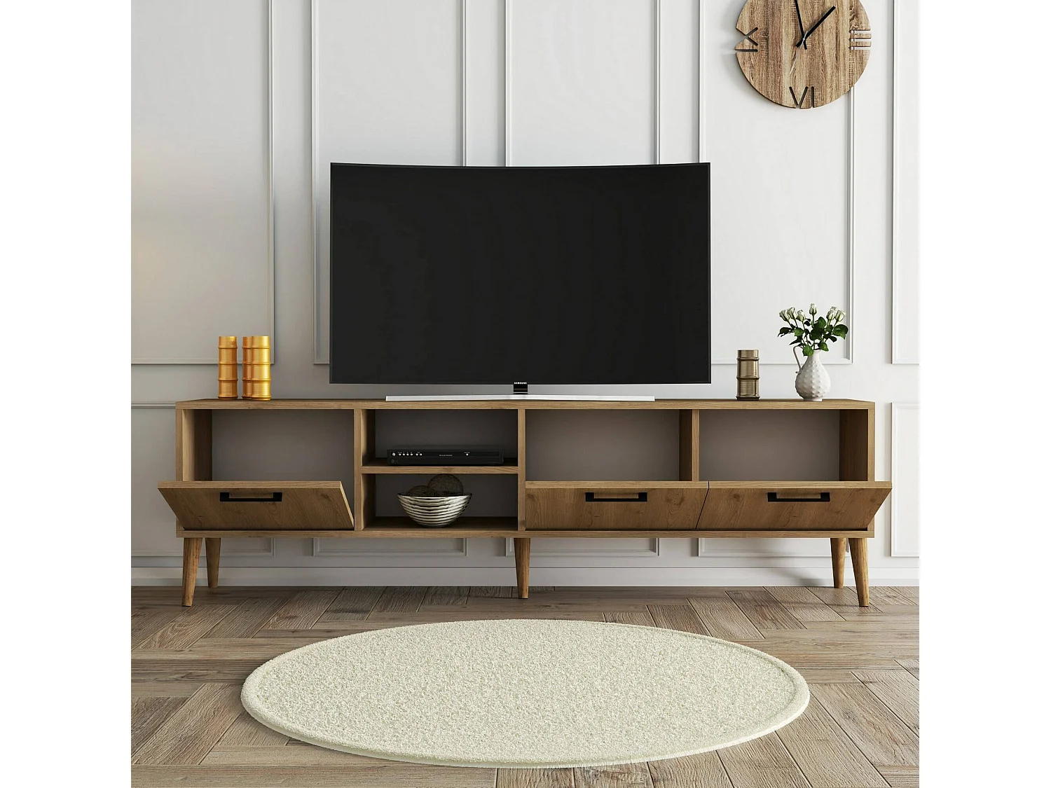 Móvel TV Dditacchi, Aparador de sala, Armário baixo para TV, Base de parede equipada, 180x35 h53 cm, Carvalho