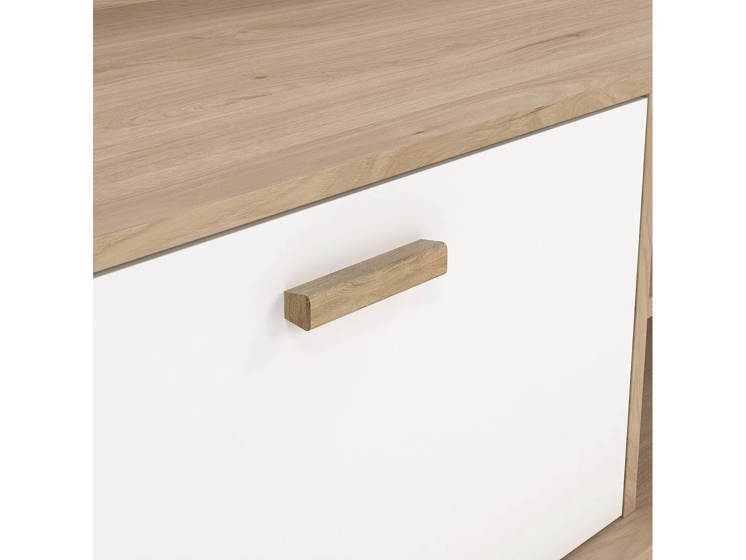 Meuble TV Dtestin, Buffet de salon, Armoire basse pour TV, Base murale de rangement, 182x51 h62 cm, Chêne clair et Blanc