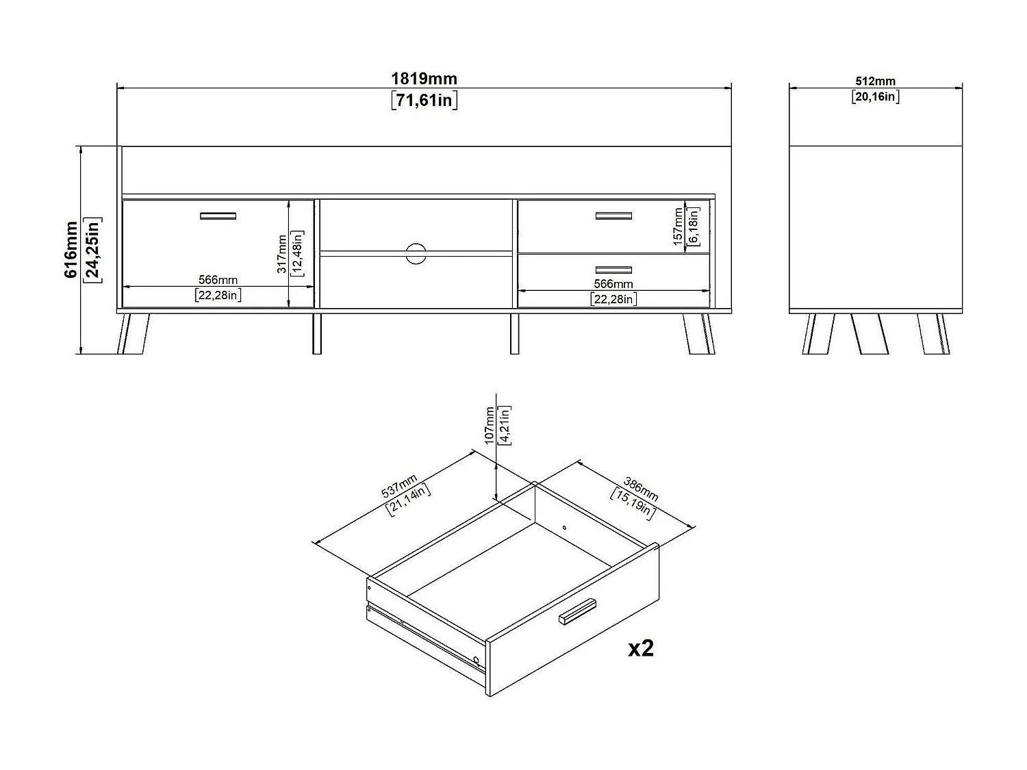 Móvel TV Dtestin, Aparador de sala, Armário baixo para TV, Base de parede equipada, 182x51 h62 cm, Carvalho e Branco