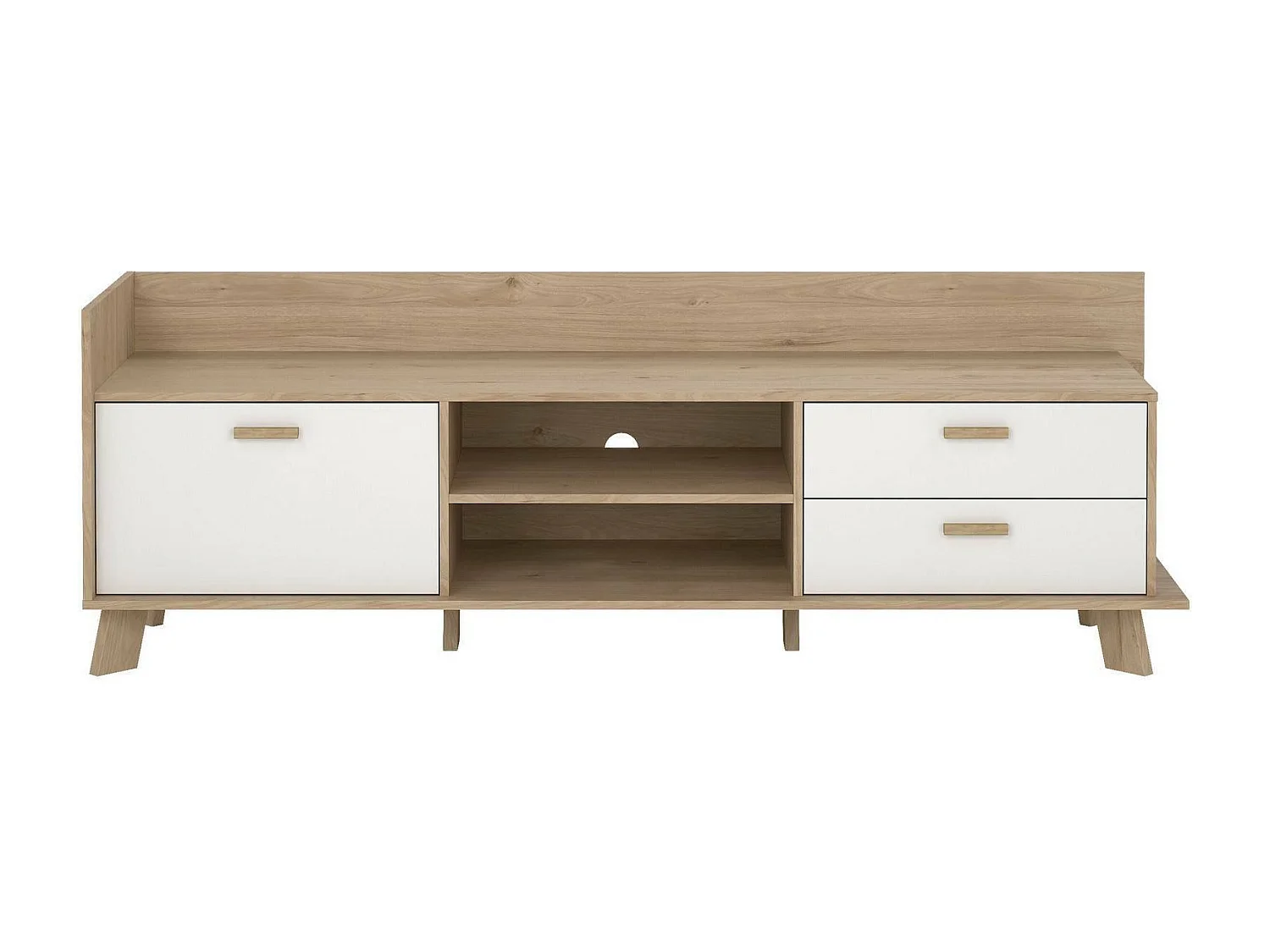 Meuble TV Dtestin, Buffet de salon, Armoire basse pour TV, Base murale de rangement, 182x51 h62 cm, Chêne clair et Blanc