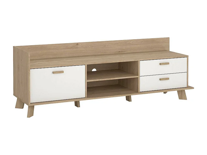 Dtestin TV-meubel, Woonkamerdressoir, Lage tv-kast, Voorzien van wandbasis, 182x51 h62 cm, Eiken en Wit