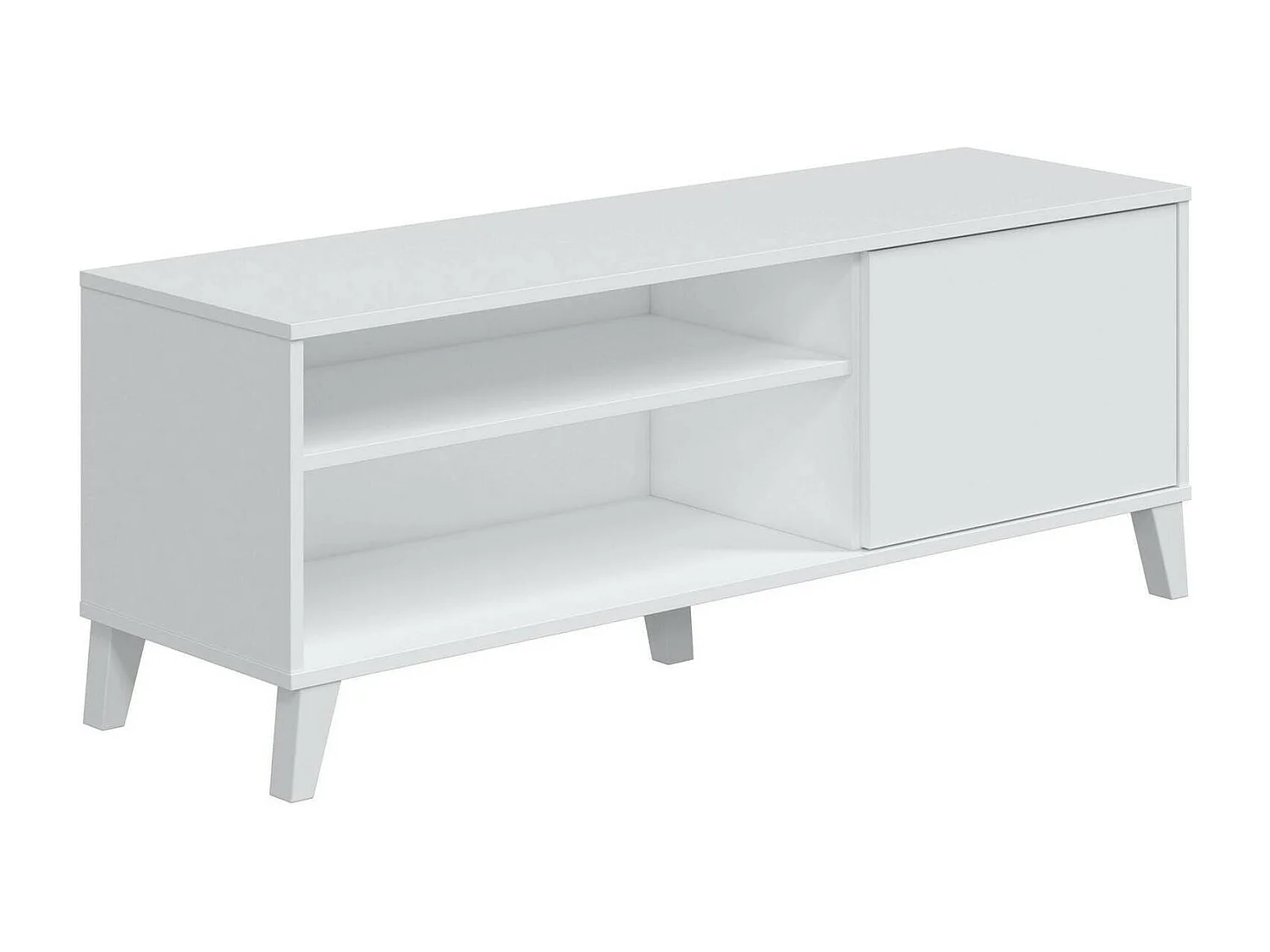 Meuble TV Dzibett, Buffet de salon, Armoire basse pour TV, Base murale de rangement, 135x40 h50 cm, Blanc