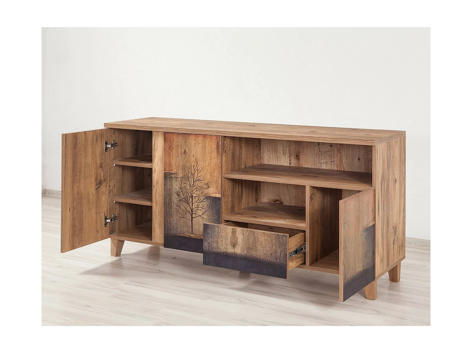 Meuble TV Dpedrazzin, Buffet de salon, Armoire basse pour TV, Base murale de rangement, 160x45 h76 cm, Chêne