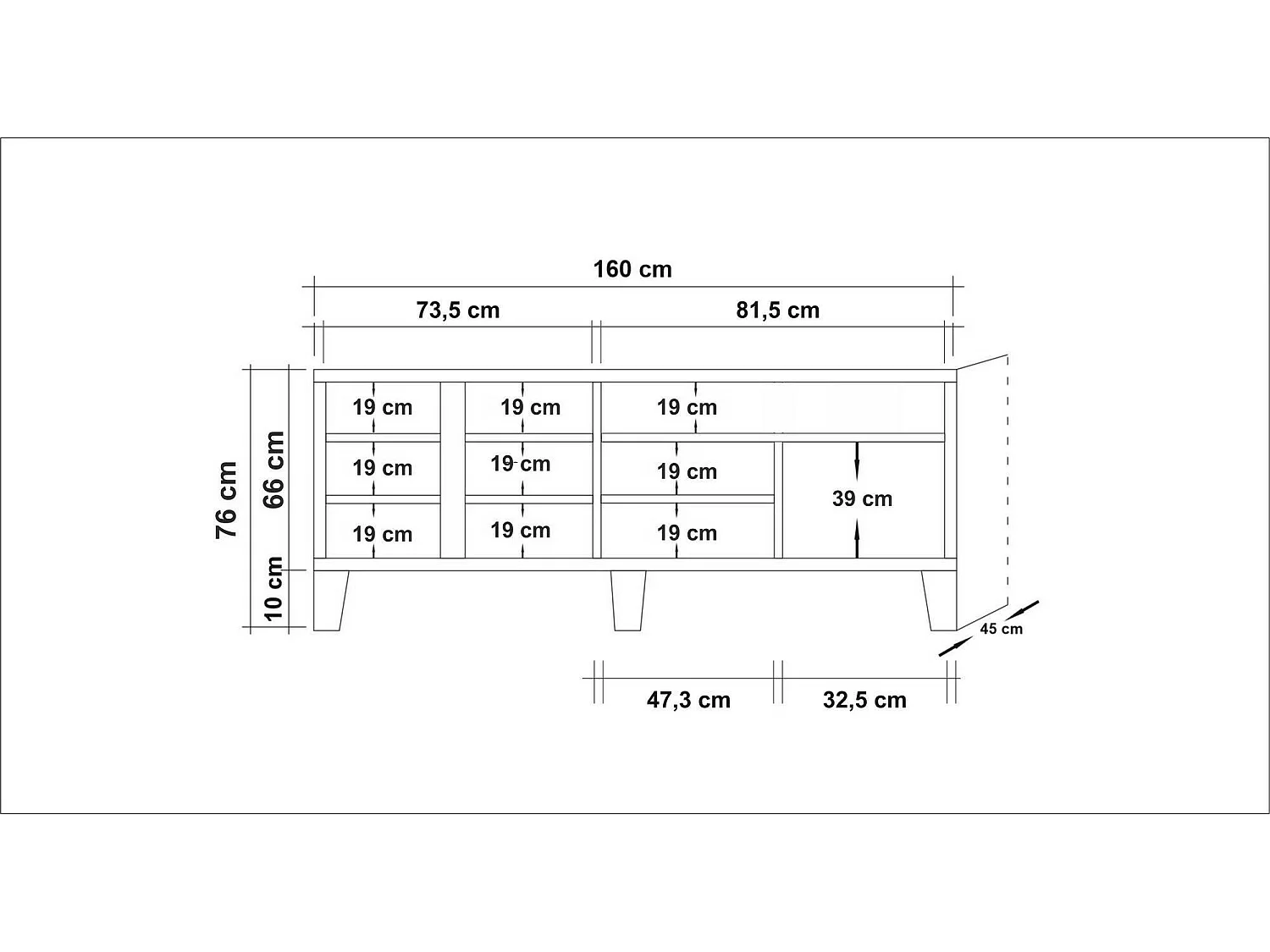 Meuble TV Dpedrazzin, Buffet de salon, Armoire basse pour TV, Base murale de rangement, 160x45 h76 cm, Chêne
