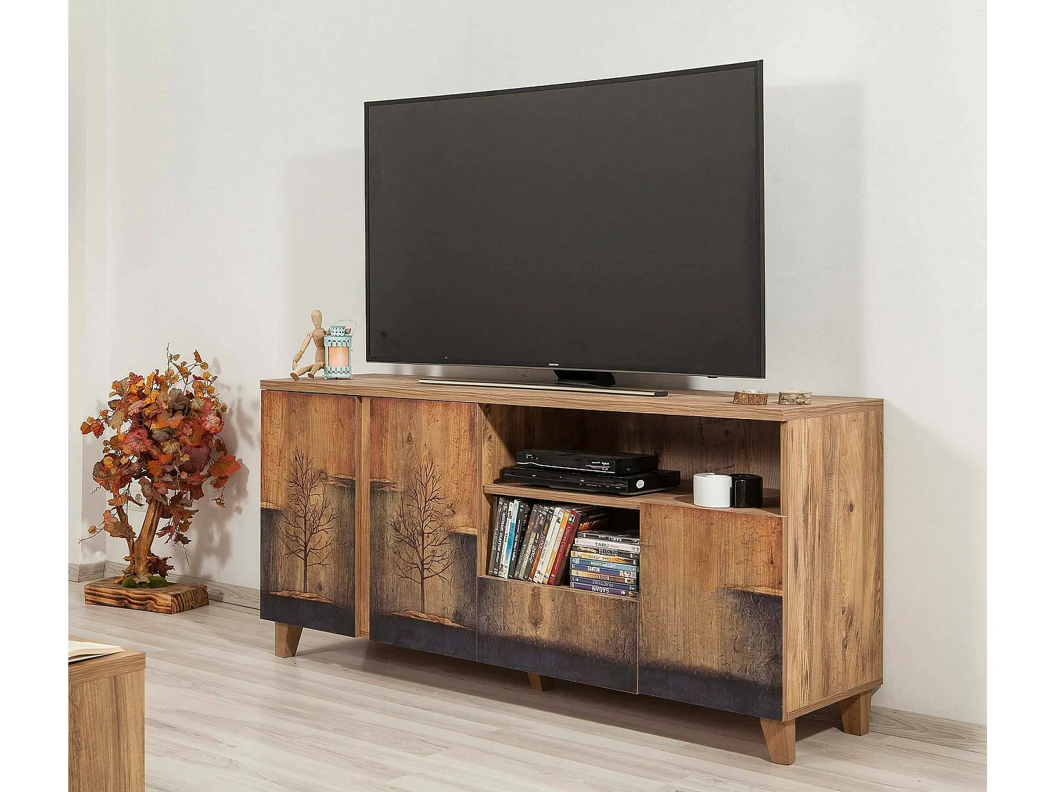Dpedrazzin TV-meubel, Woonkamerdressoir, Lage tv-kast, Voorzien van wandbasis, 160x45 h76 cm, Eiken