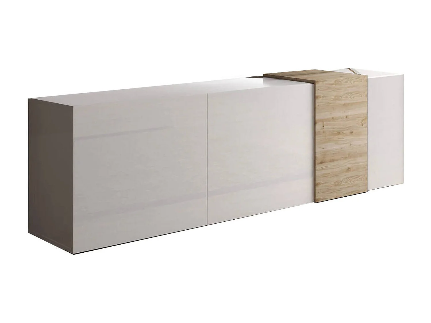 Fernsehschrank Dbrow, TV-Ständer für das Wohnzimmer, Niedriges Sideboard, TV-Ständer, Made in Italy, 181x44 h59 cm, Glänzendes Weiß und Eiche