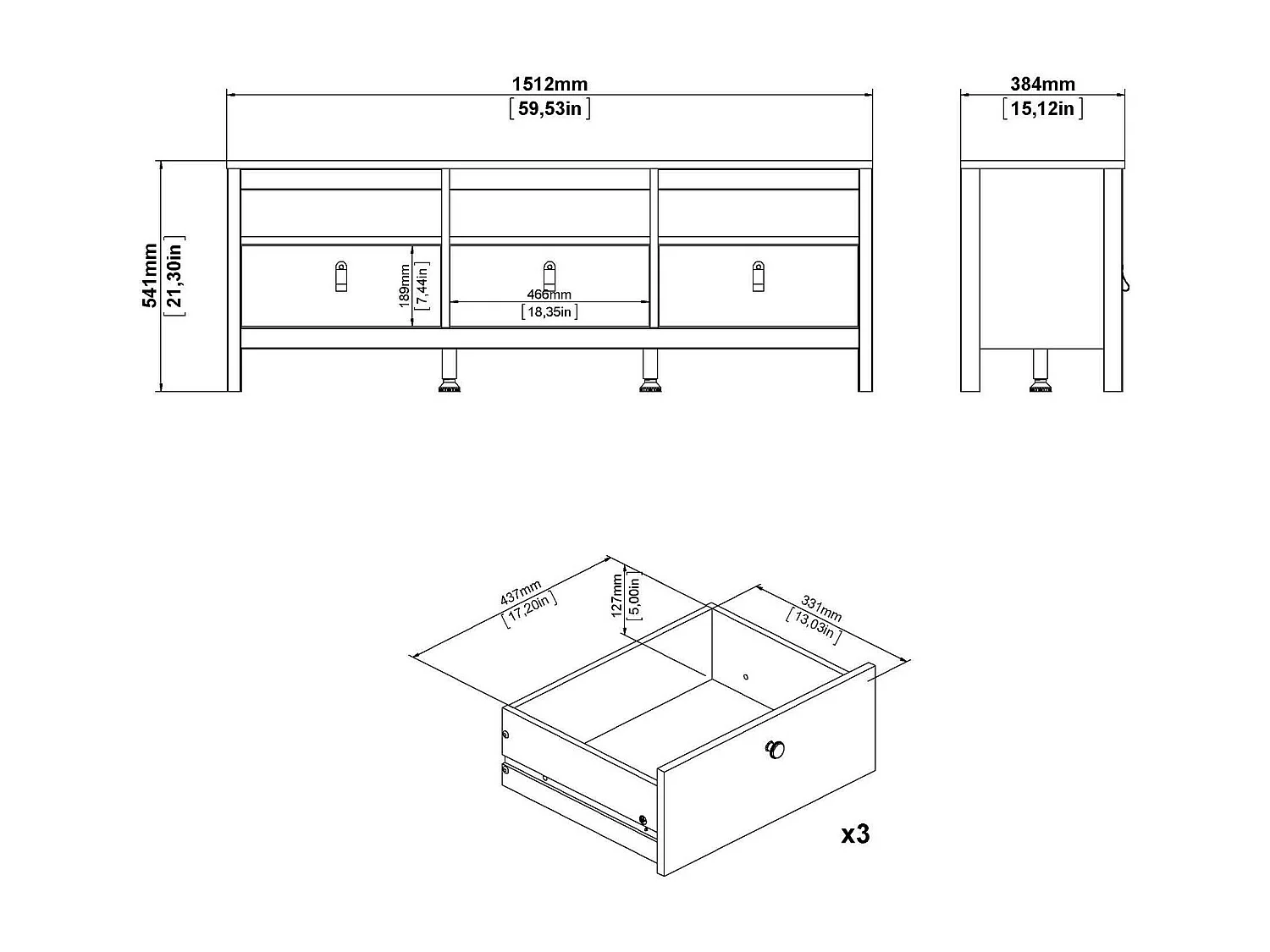 Meuble TV Dtofan, Buffet de salon, Armoire basse pour TV, Base murale de rangement, 151x38 h54 cm, Blanc