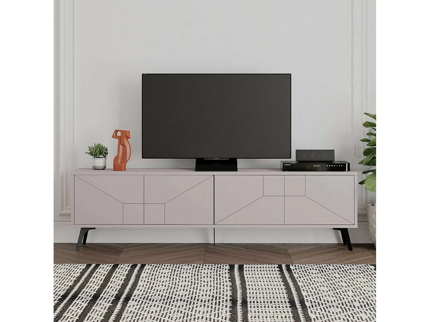 Meuble TV Dliget, Buffet de salon, Armoire basse pour TV, Base murale de rangement, 180x30 h50 cm, Beige