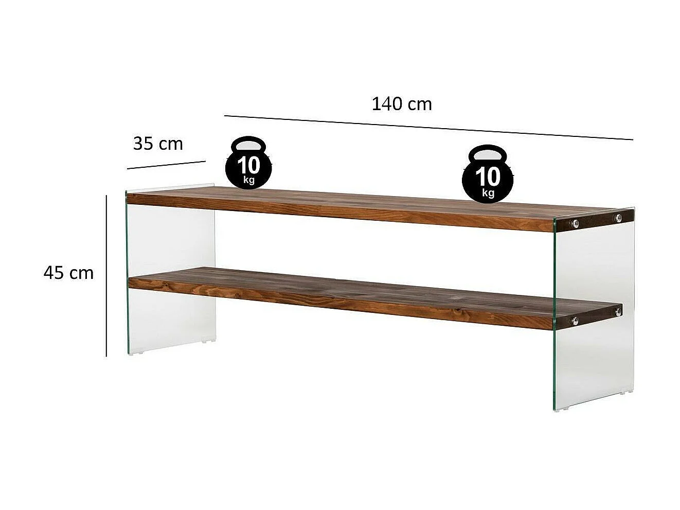 Dmilenkovi TV-meubel, Woonkamerdressoir, Lage tv-kast, Uitgeruste muurbasis, 140x35 h45 cm, Bruin en transparant