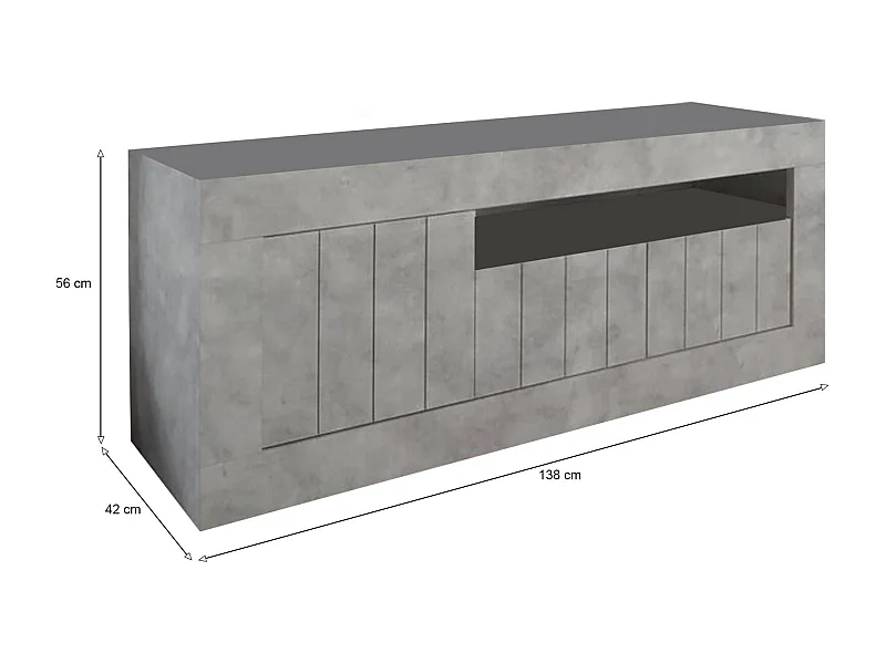Dmora - Mobile porta TV Iole, 138x42 h56 cm, Cemento