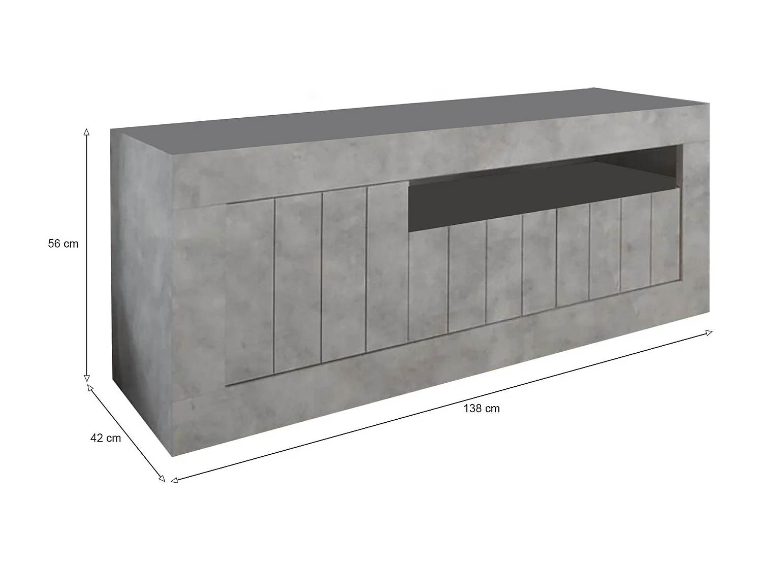 Móvel de TV Dmurra, Aparador de sala, Armário baixo para TV, Base de parede equipada, Fabricado em Itália, 138x42 h56 cm, Cimento