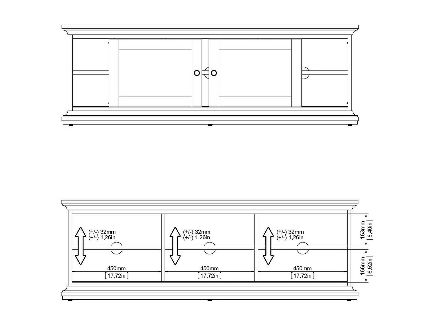 Dthura TV-meubel, Woonkamerdressoir, Lage tv-kast, Voorzien van wandbasis, 149x42 h51 cm, Grijs