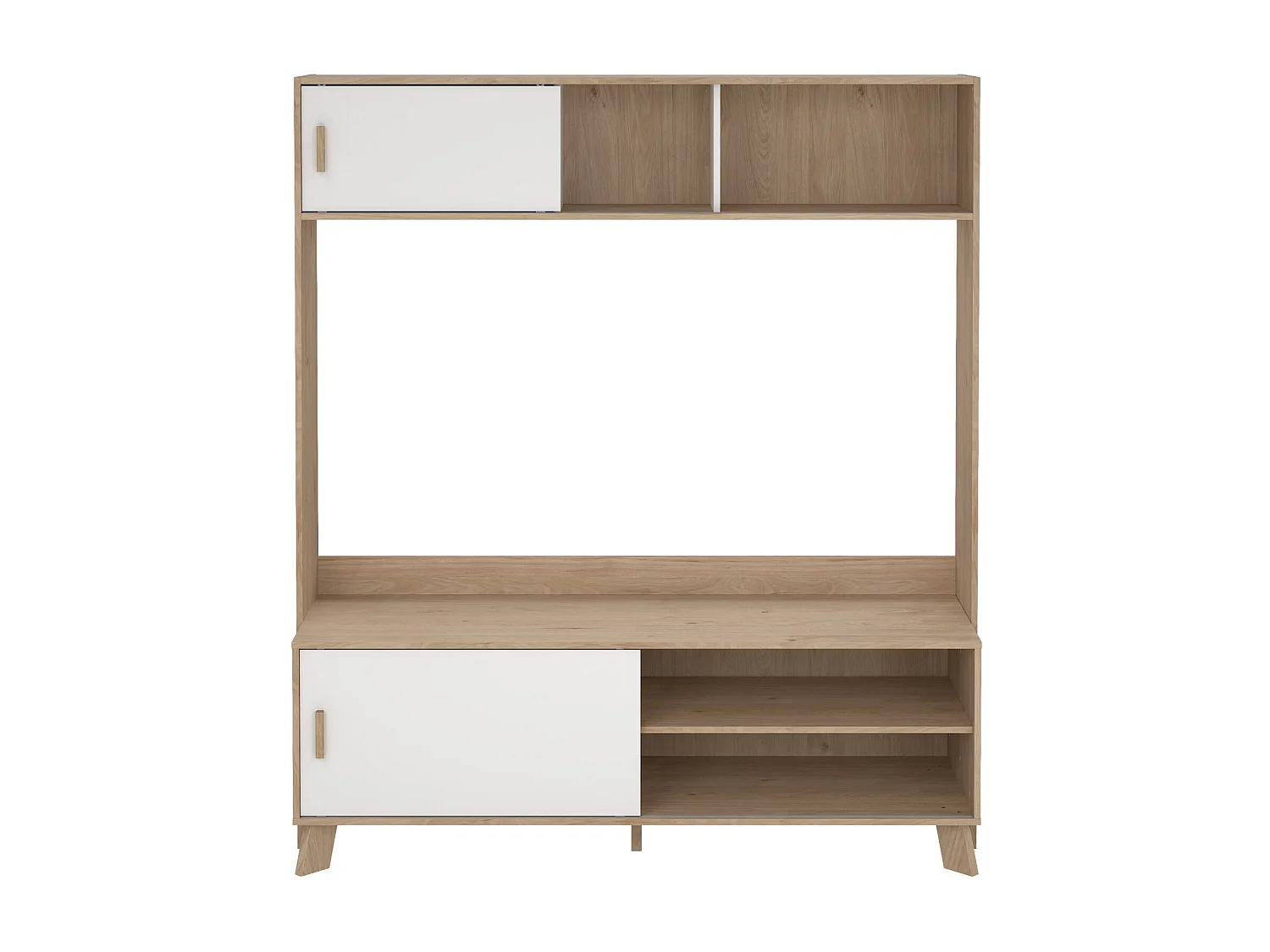 Meuble TV Dteston, Buffet de salon, Armoire basse pour TV, Base murale de rangement, 159x48 h181 cm, Chêne clair et Blanc