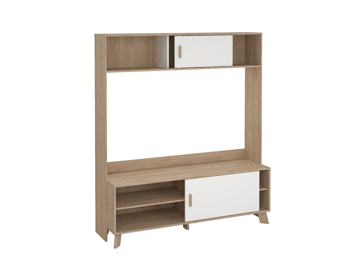 Móvel TV Dteston, Aparador de sala, Armário baixo para TV, Base de parede equipada, 159x48 h181 cm, Carvalho e Branco