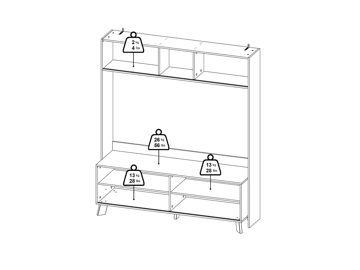 Móvel TV Dteston, Aparador de sala, Armário baixo para TV, Base de parede equipada, 159x48 h181 cm, Carvalho e Branco