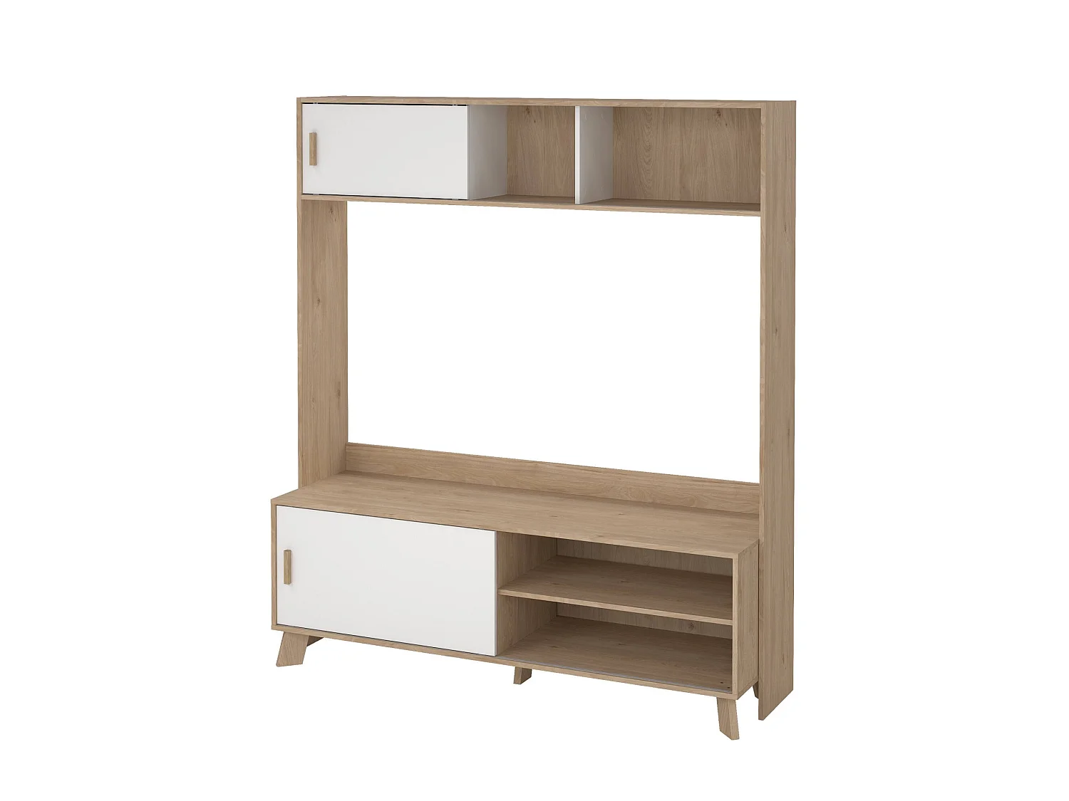 Móvel TV Dteston, Aparador de sala, Armário baixo para TV, Base de parede equipada, 159x48 h181 cm, Carvalho e Branco