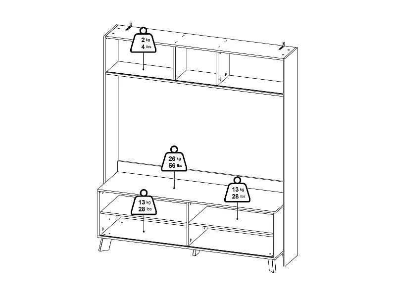 Meuble TV Dteston, Buffet de salon, Armoire basse pour TV, Base murale de rangement, 159x48 h181 cm, Chêne clair et Blanc