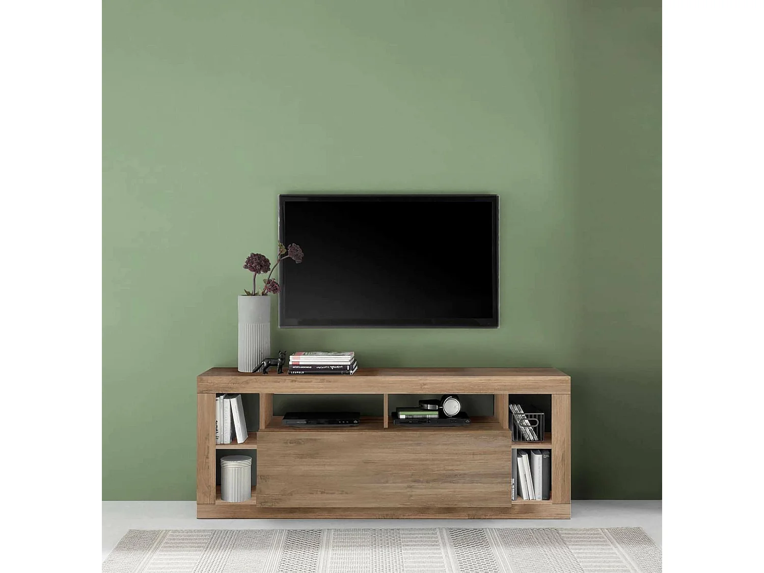 Meuble TV Dceli, Buffet de salon, Armoire basse pour TV, Base murale de rangement, Made in Italy, 172x42 h66 cm, Noyer