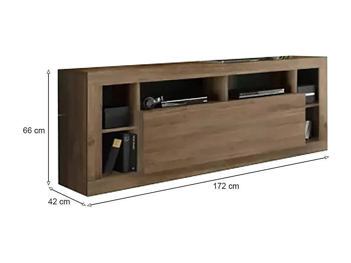 Meuble TV Dceli, Buffet de salon, Armoire basse pour TV, Base murale de rangement, Made in Italy, 172x42 h66 cm, Noyer