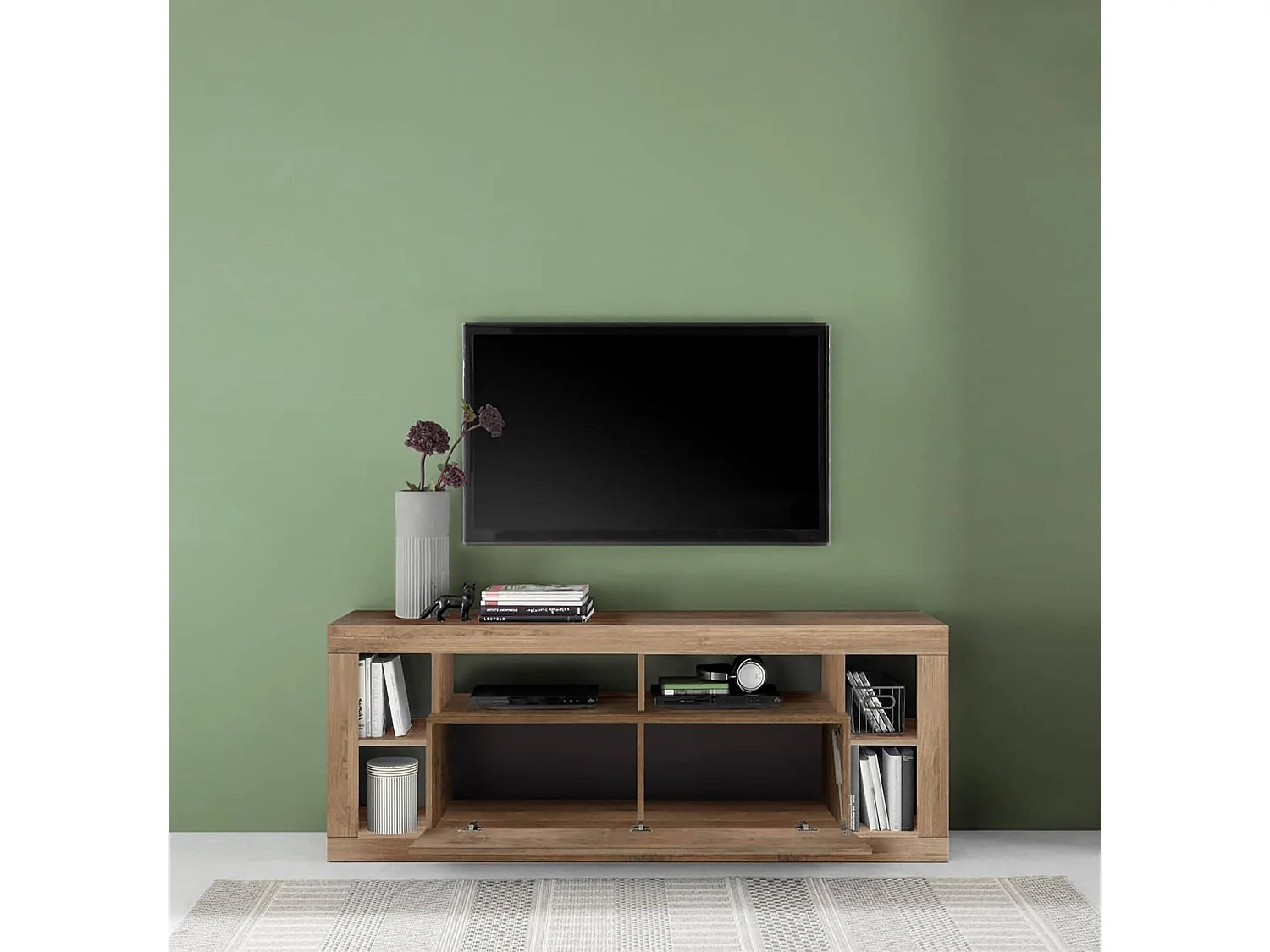 Meuble TV Dceli, Buffet de salon, Armoire basse pour TV, Base murale de rangement, Made in Italy, 172x42 h66 cm, Noyer