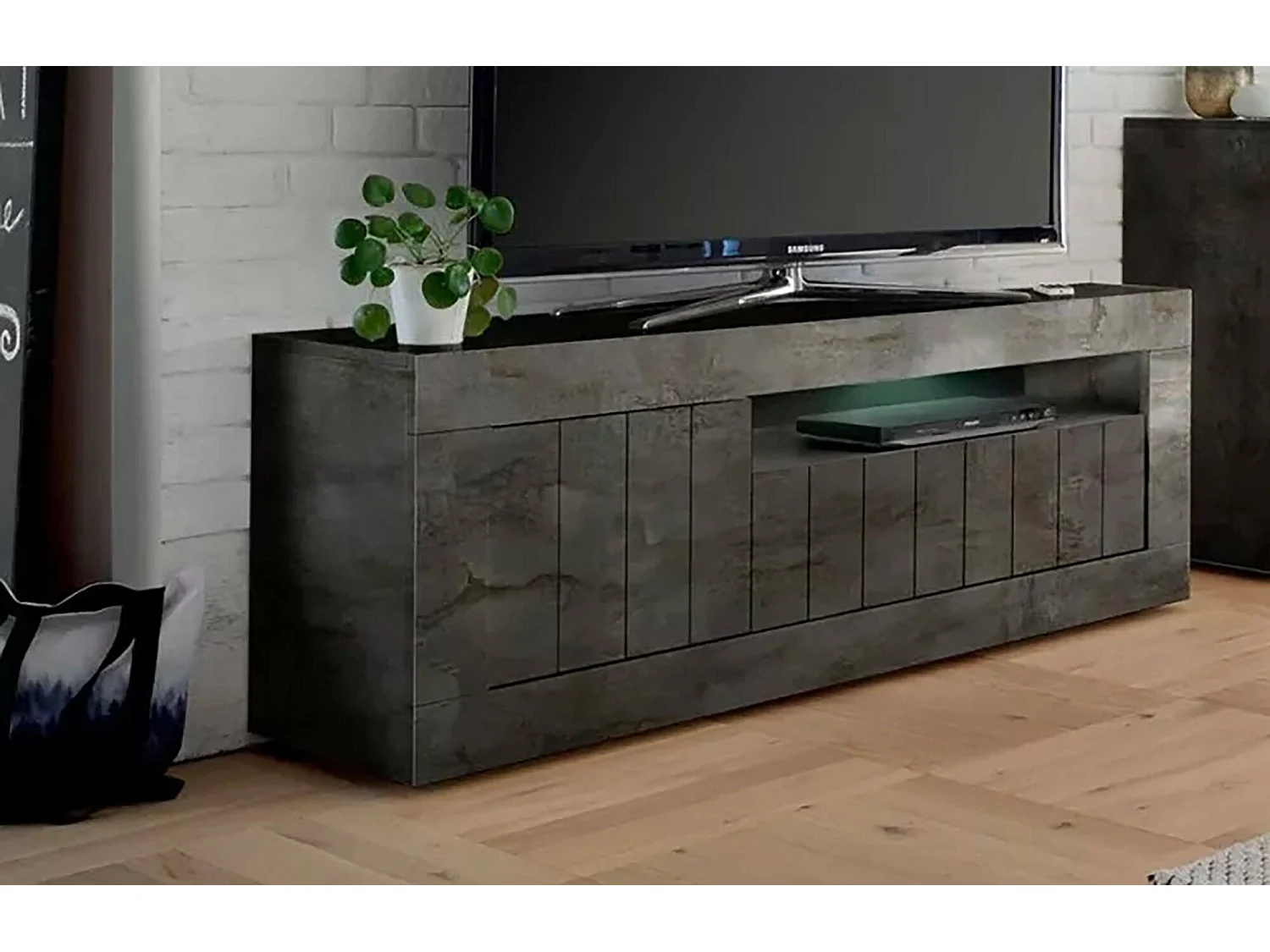 Dmurra TV-meubel, Woonkamerdressoir, Lage tv-kast, Uitgeruste muurbasis, Made in Italy, 138x42 h56 cm, Leisteen