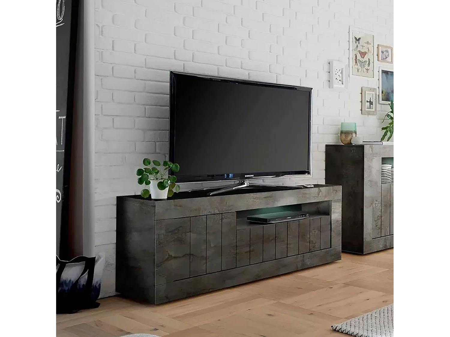 Dmurra TV-meubel, Woonkamerdressoir, Lage tv-kast, Uitgeruste muurbasis, Made in Italy, 138x42 h56 cm, Leisteen