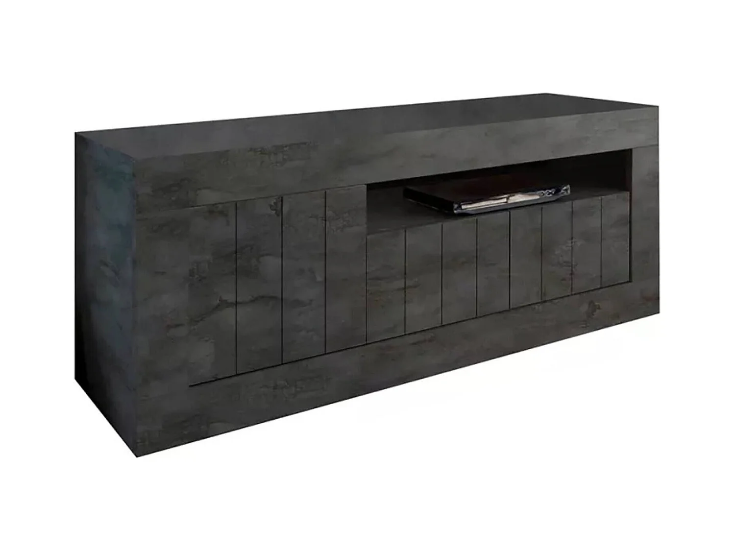 Fernsehschrank Dmurra, Ständer für Wohnzimmerfernseher, Niedriges Wohnzimmer-Sideboard, TV-Ständerbasis, Made in Italy, 138x42 h56 cm, Schiefer