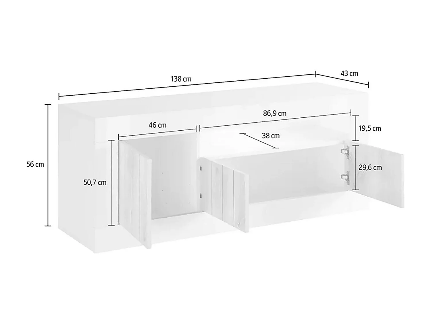 Móvel de TV Dmurra, Aparador de sala, Armário baixo para TV, Base de parede equipada, Fabricado em Itália, 138x42 h56 cm, Ardósia