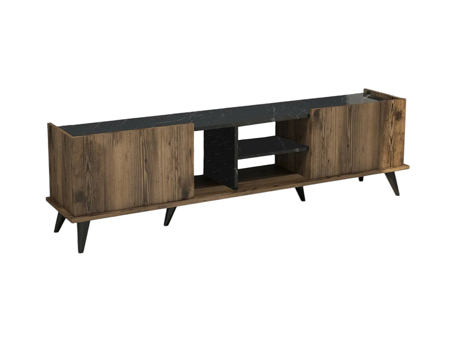 Meuble TV Dmoscatell, Buffet de salon, Armoire basse pour TV, Base murale de rangement, 180x34 h52 cm, Noyer et Noir