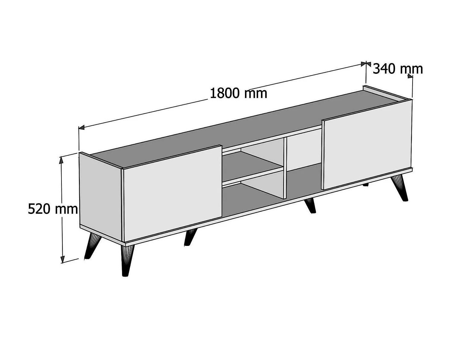 Meuble TV Dmoscatell, Buffet de salon, Armoire basse pour TV, Base murale de rangement, 180x34 h52 cm, Noyer et Noir