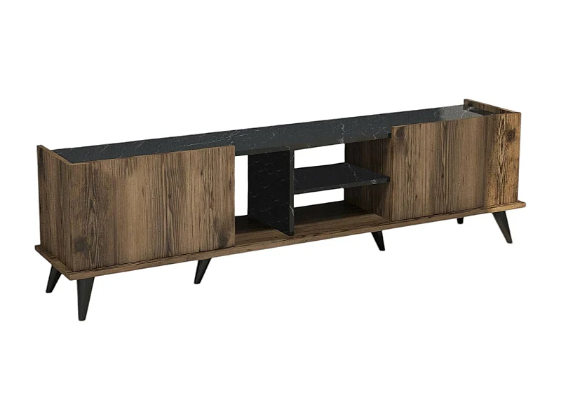 Dmora - Mobile porta TV Paine, 180x34 h52 cm, Noce e Nero