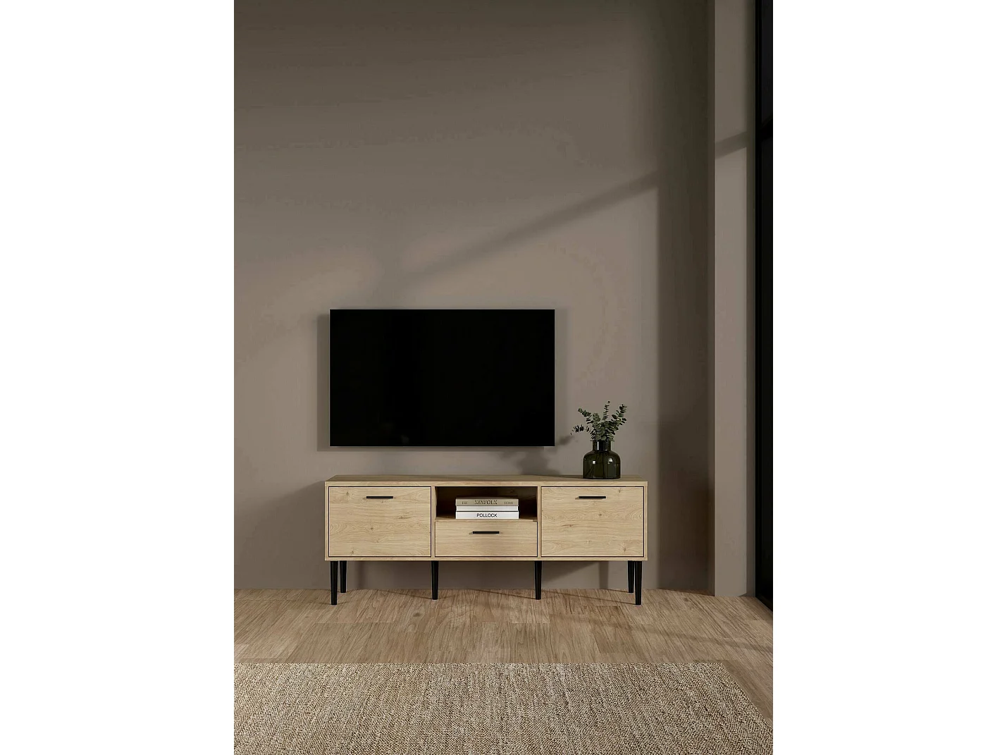 Dtoc TV-meubel, Woonkamerdressoir, Lage TV-kast, Voorzien van onderbouw, 147x40 h57 cm, Eiken