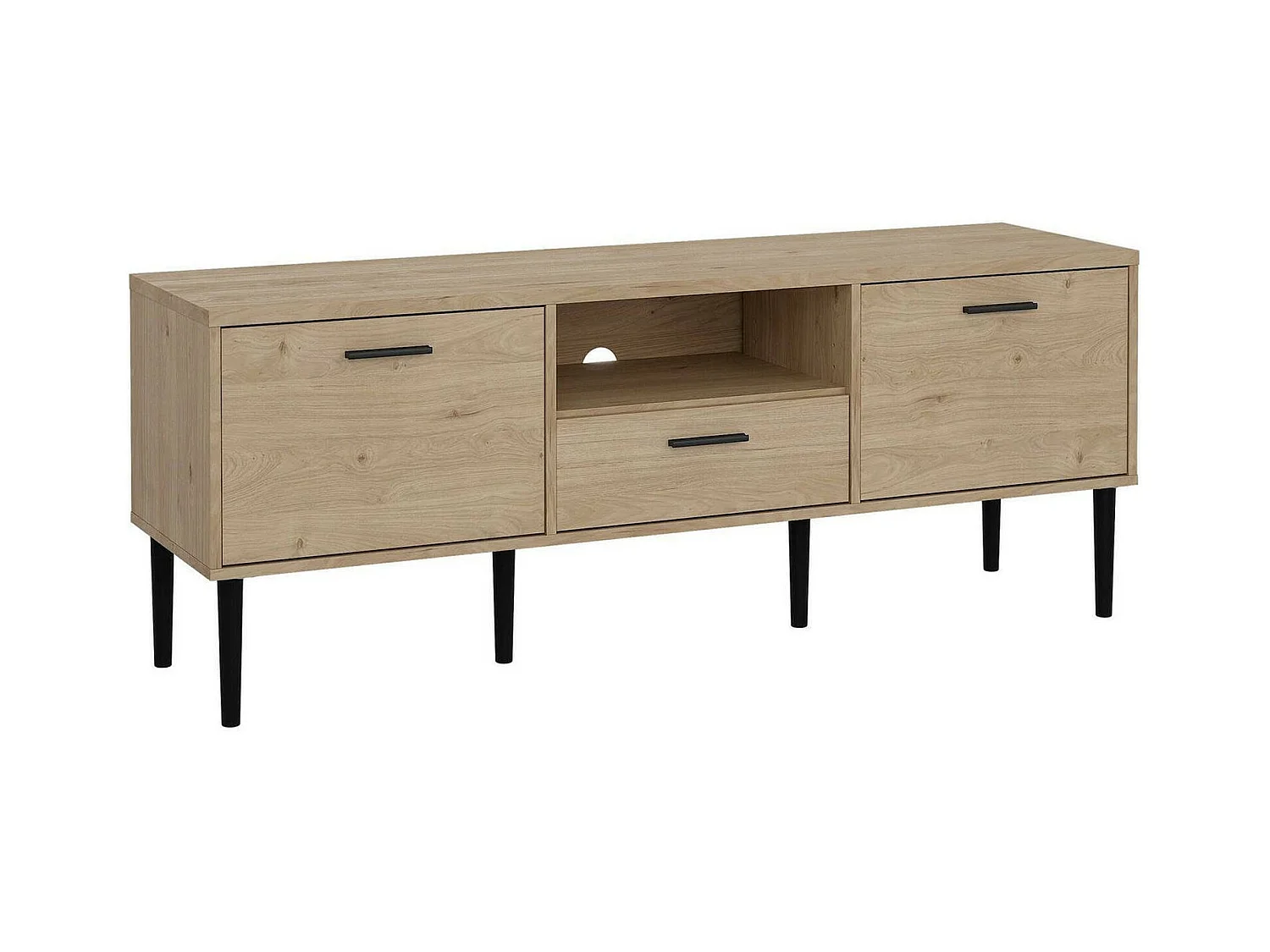 Meuble TV Dtoc, Buffet de salon, Armoire basse pour TV, Base murale de rangement, 147x40 h57 cm, Chêne clair