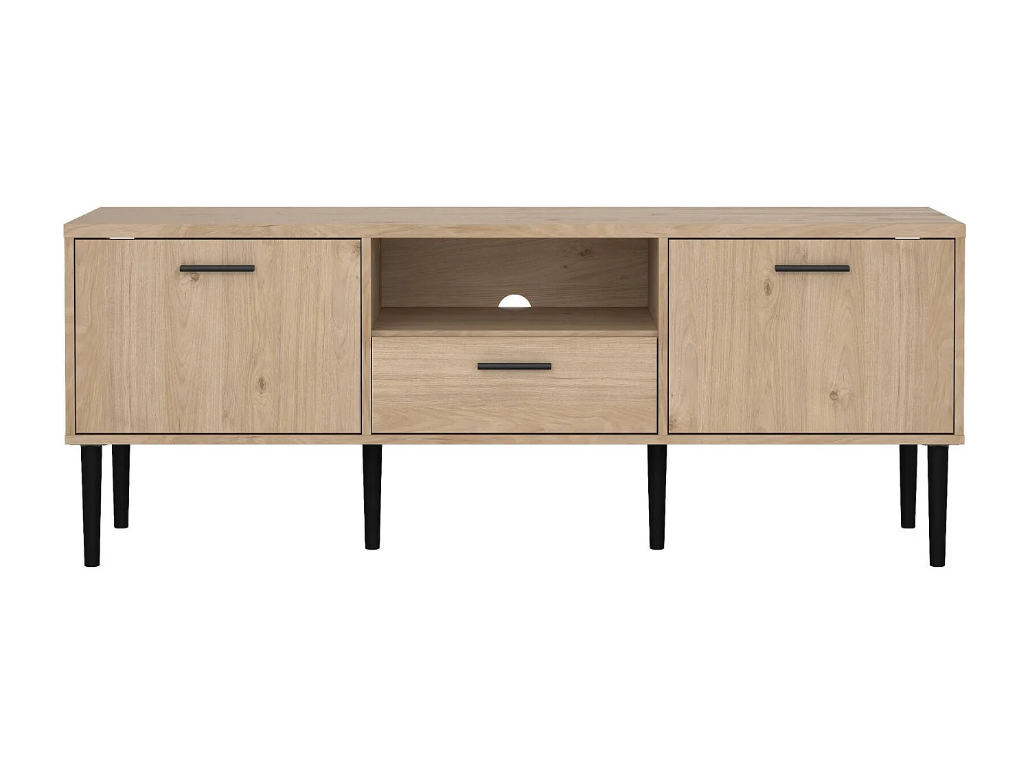 Meuble TV Dtoc, Buffet de salon, Armoire basse pour TV, Base murale de rangement, 147x40 h57 cm, Chêne clair