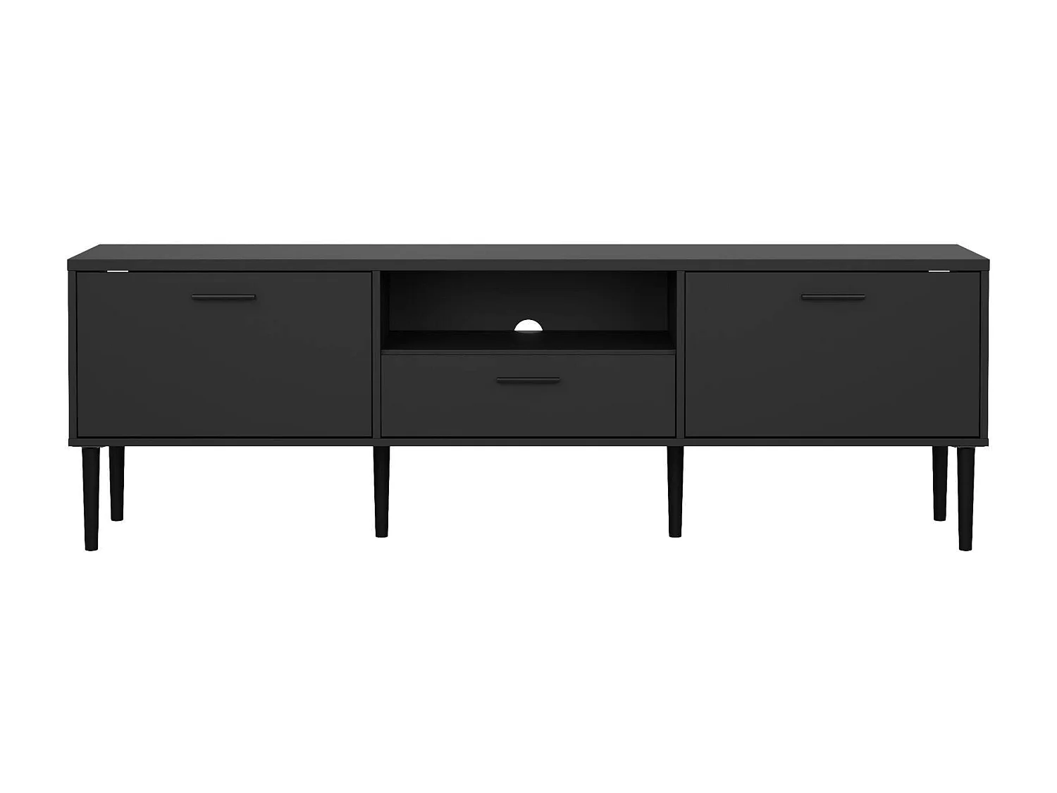 Meuble TV Dtisc, Buffet de salon, Armoire basse pour TV, Base murale de rangement, 177x40 h57 cm, Noir