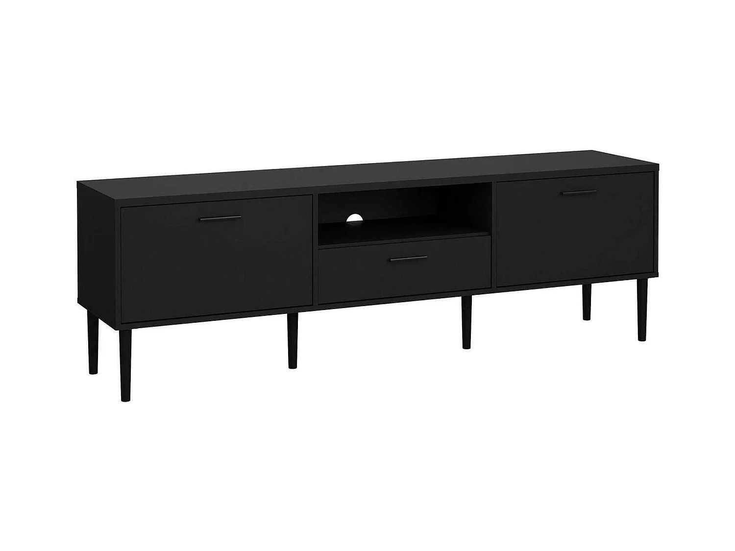 Meuble TV Dtisc, Buffet de salon, Armoire basse pour TV, Base murale de rangement, 177x40 h57 cm, Noir