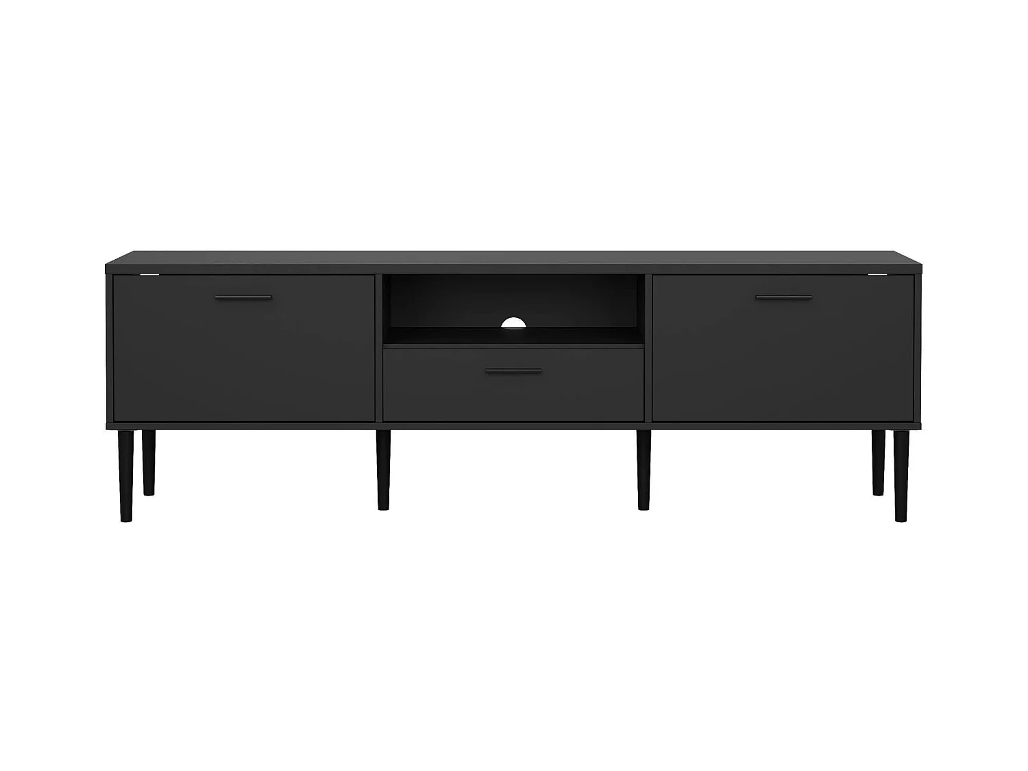 Meuble TV Dtisc, Buffet de salon, Armoire basse pour TV, Base murale de rangement, 177x40 h57 cm, Noir