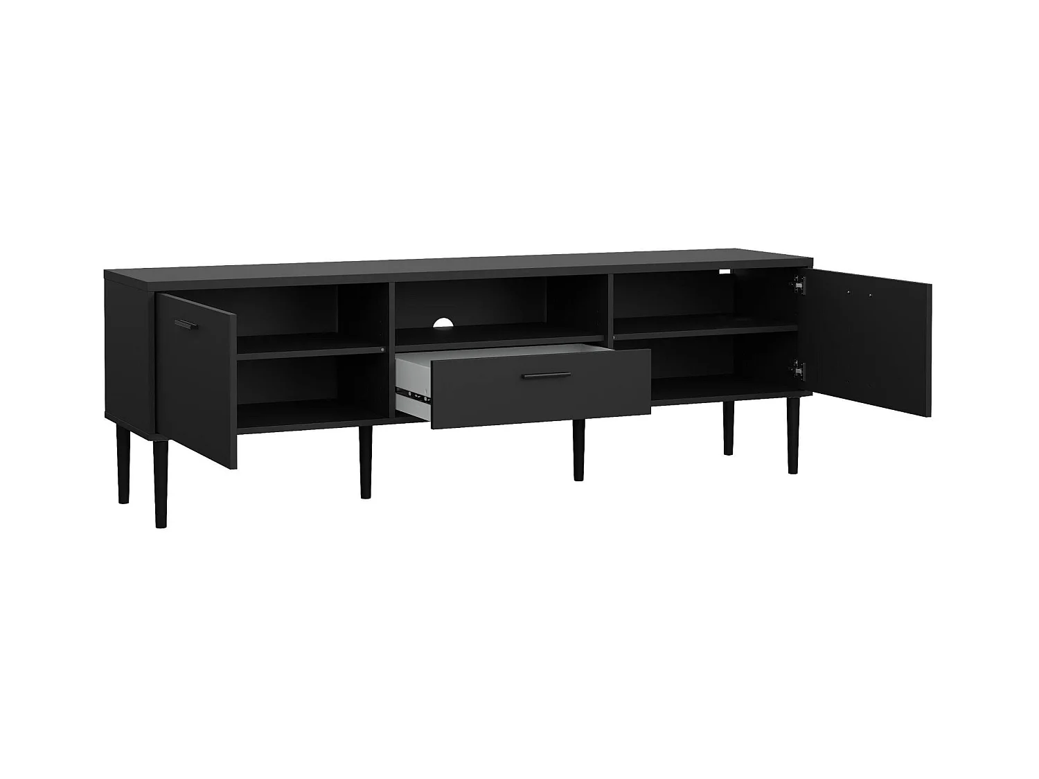 Meuble TV Dtisc, Buffet de salon, Armoire basse pour TV, Base murale de rangement, 177x40 h57 cm, Noir