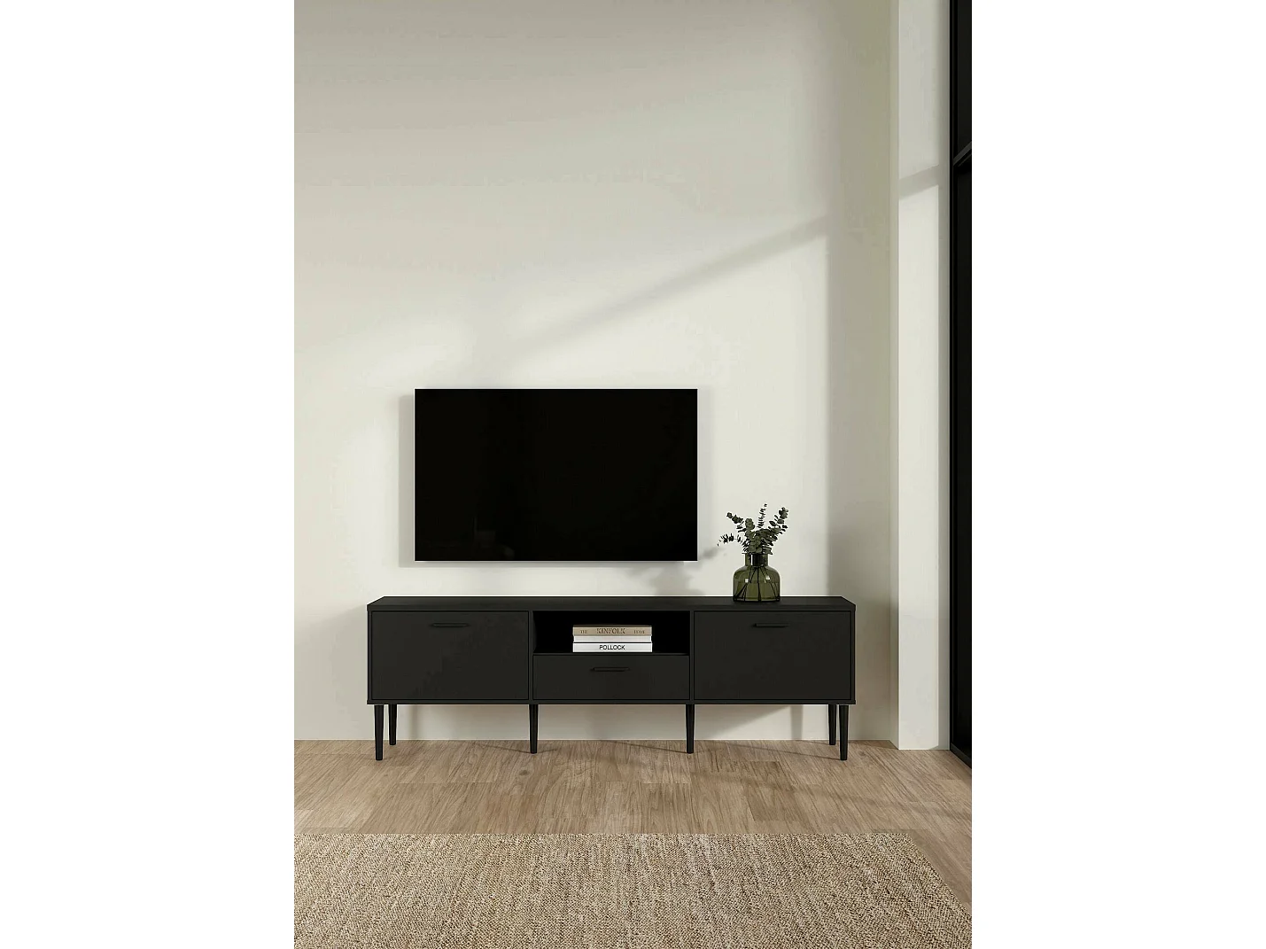 Dtisc TV-meubel, Woonkamerdressoir, Lage TV-kast, Voorzien van onderbouw, 177x40 h57 cm, Zwart
