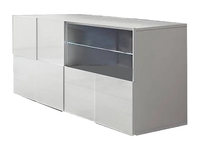 Dcutron TV-meubel, Woonkamerdressoir, Lage tv-kast, Voorzien van wandbasis, Made in Italy, 122x43 h57 cm, Glanzend wit