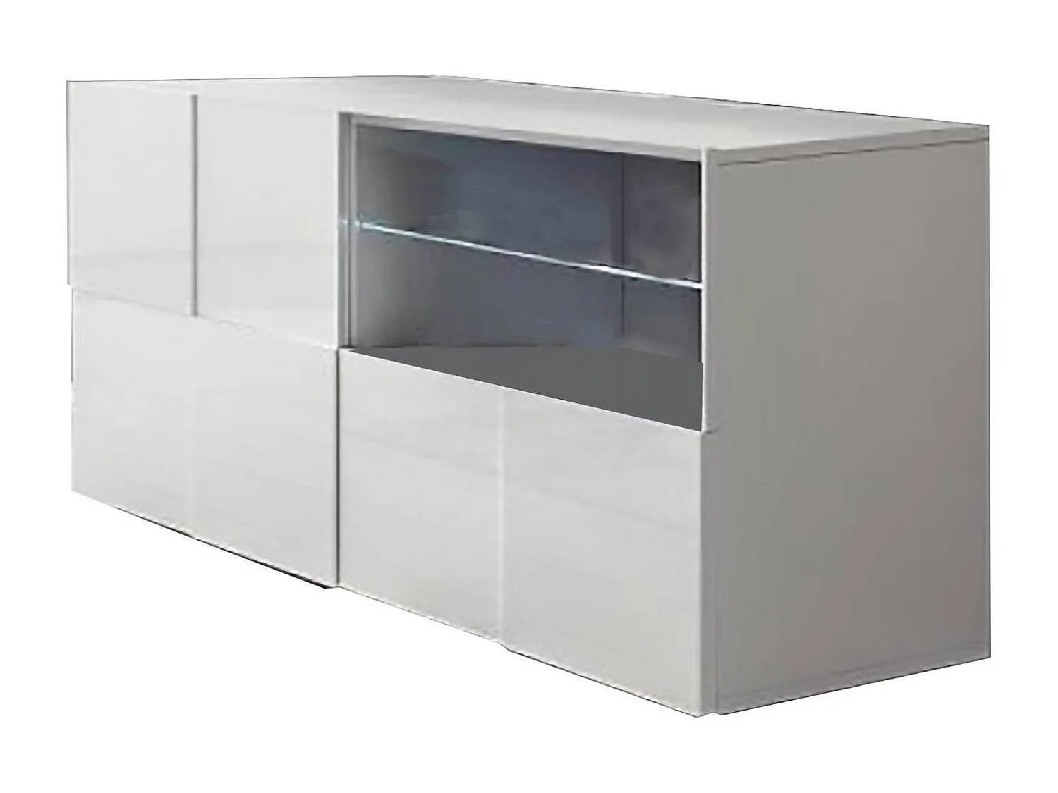 Meuble TV Dcutron, Buffet de salon, Armoire basse pour TV, Base murale de rangement, Made in Italy, 122x43 h57 cm, Blanc brillant