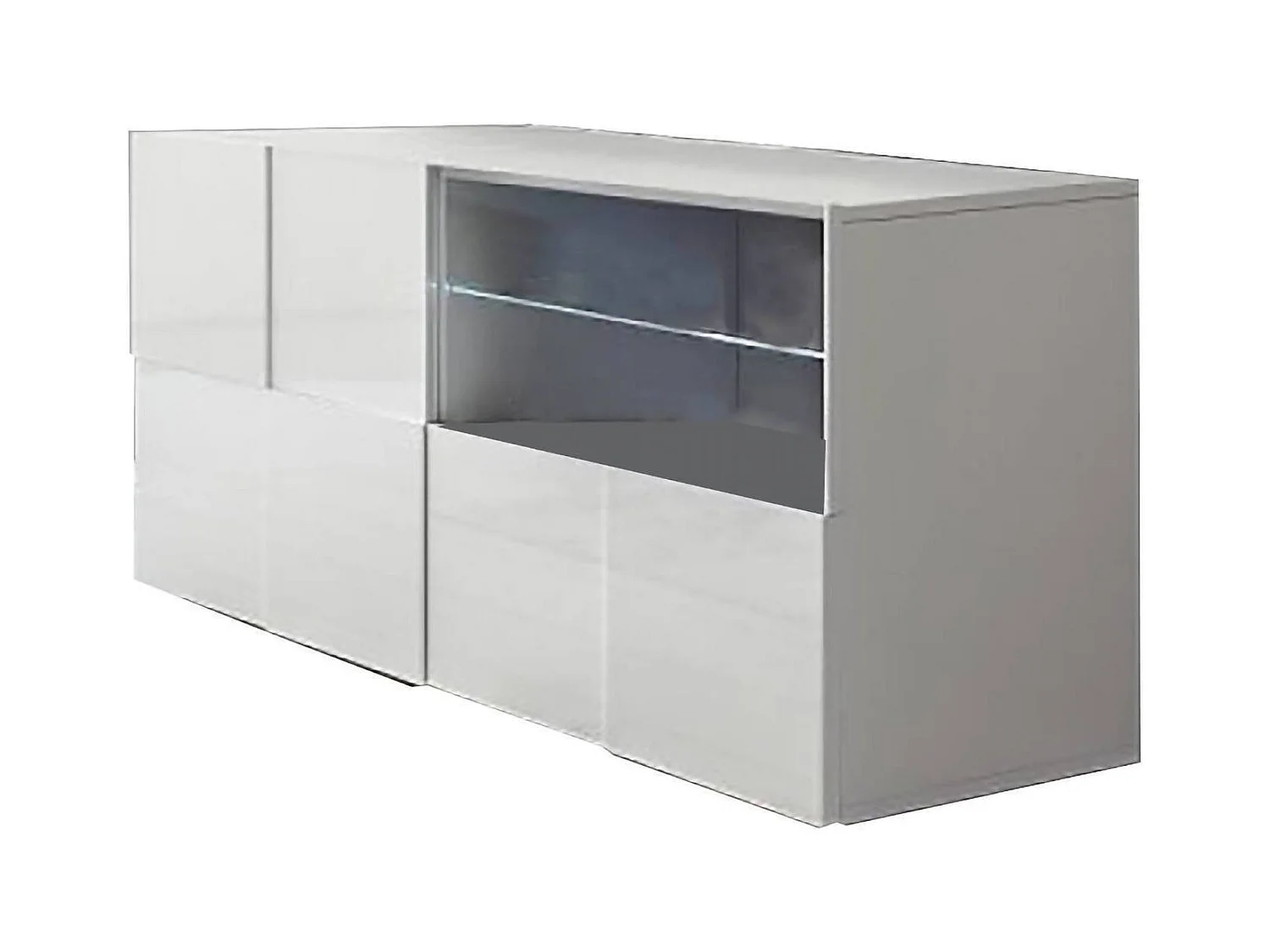 Dcutron TV-meubel, Woonkamerdressoir, Lage tv-kast, Voorzien van wandbasis, Made in Italy, 122x43 h57 cm, Glanzend wit