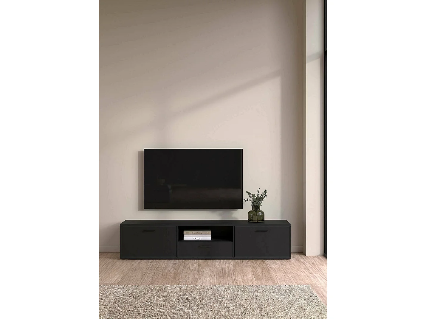 Móvel TV Dtinagli, Aparador sala, Armário baixo para TV, Base de parede equipada, 177x40 h38 cm, Preto