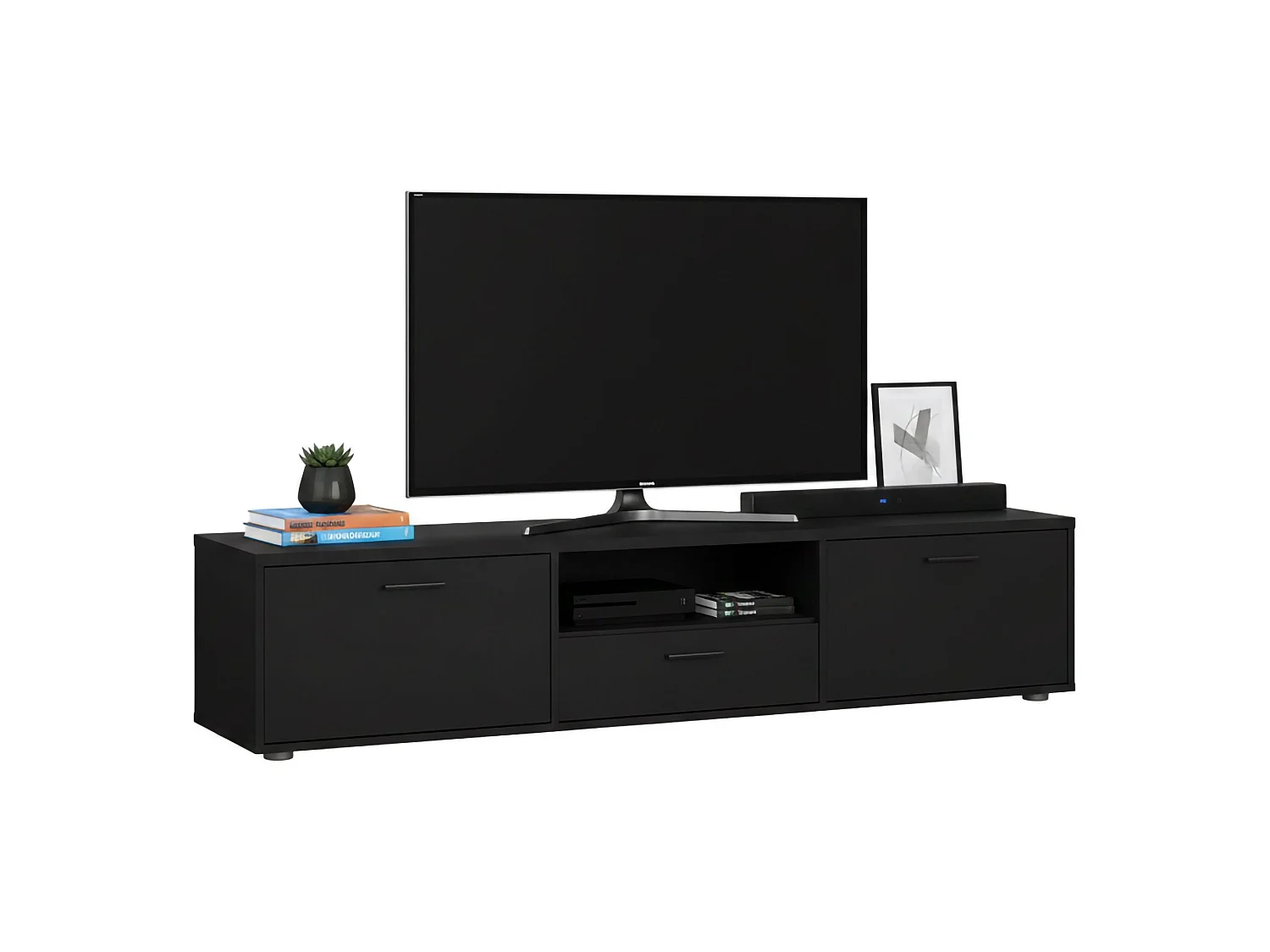 Meuble TV Dtinagli, Buffet de salon, Armoire basse pour TV, Base murale de rangement, 177x40 h38 cm, Noir