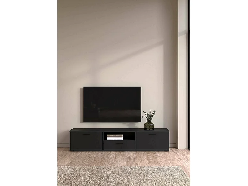 Móvel TV Dtinagli, Aparador sala, Armário baixo para TV, Base de parede equipada, 177x40 h38 cm, Preto